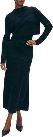 White + Warren Cashmere Blend Cropped Ribbed Crew Sweater In Black