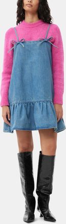 Ganni Blue Tint Denim Mini Dress - Size 32 Organic Cotton