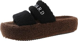 Generic Black Ladies Comfort Home Sandals Thick Soled with Leather for Fashion and Function in Fall and Winter Ideal for Walking and Standing with Supportive 