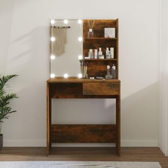 vidaXL Tocador Con Led Color Roble Ahumado 74,5x40x141 Cm Vidaxl