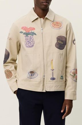 Les Deux Robert Allover Print Twill Jacket in Oyster Gray White at Nordstrom, Size Medium