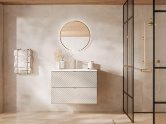 Vente-Unique Mobile bagno sospeso con lavabo da incasso e rubinetto Beige 80 cm - DORIONI