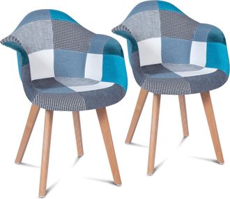 IDMarket Set Di 2 Sedie Da Pranzo Scandinave, Poltrone Da Tavolo Sara Patchwork Blu