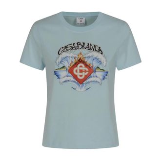 Casablanca T-Shirts, female, Blue, Size: S Waves Fitted T-Shirt