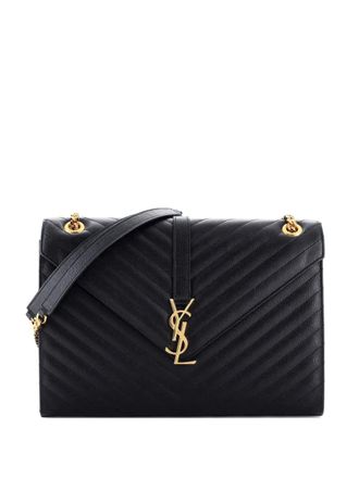 Saint Laurent Classic Monogram Envelope Satchel Matelasse Chevron Leather Large shoulder bag - Zwart