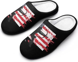 Generic Archery US Flag Men Archer Bowhunting Hunter Womens Slippers Warm House Slippers Indoor House Shoes with Anti-Skid Rubber Sole