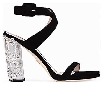RALPH & RUSSO Black Suede Eden Plexi Sandals Size 38.5
