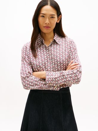 Tommy Hilfiger Langarmbluse TOMMY HILFIGER VIS TWILL LS REGULAR SHIRT, Damen, Gr. 34, logo print ecru, Web, Obermaterial: 100% Viskose, kariert, regular fit, Blusen 