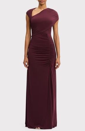 H&eacute;rve L&eacute;ger Cap Sleeve Ruched Matte Jersey Dress in Pinot at Nordstrom Rack, Size Xx-Small