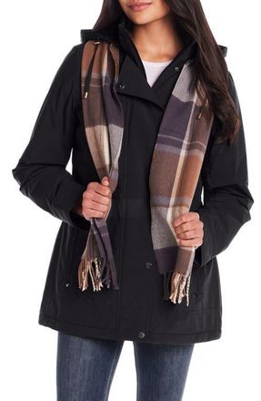 Gallery Water Resistant Insulated Stadium Coat with Removable Hood in Black at Nordstrom, Size Large