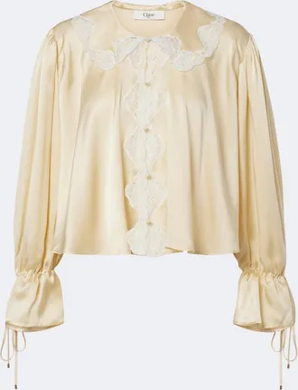 Chlo&eacute; Chlo&eacute; Lace-trimmed silk satin blouse