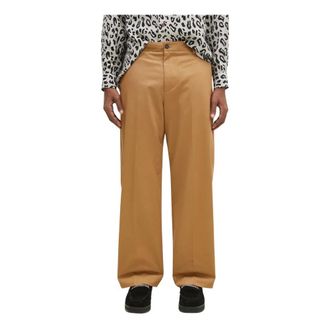 Maison Kitsun&eacute; Broeken, Heren, Beige, 3Xs, Katoen, Wijde Broek