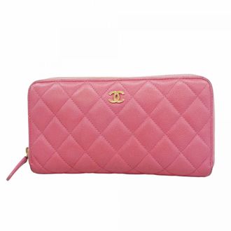 Chanel Pink Grained Calfskin Long Wallet (Bi-Fold) (Pre-Owned)