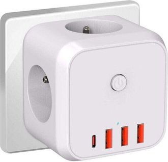 OEM Regleta De Pared C&uacute;bica, 7 En 1, Con Cargador Usb Y 3 Tomas De Corriente Alterna, 4000 W, Con Interruptor, Ideal Para Sala De Estar, Oficina O Dormito