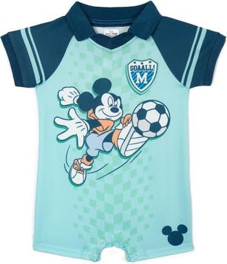Disney Mickey Mouse Athletic One Piece Romper in Light Blue Mickey at Nordstrom, Size 3-6M