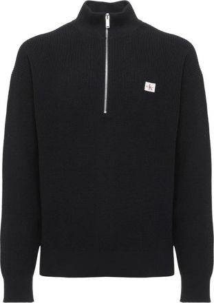 Calvin Klein Katoenen Wafelstructuur Trui met Kwartrits - Heren - Sweatshirts & Hoodies - Zwart - Maat: XS Katoen