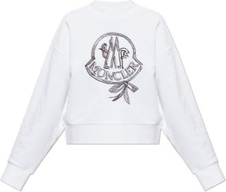 Moncler Sweatshirt met geborduurd logo - Dames - Sweatshirts - Wit - S - Katoen - Hoodies & sweatvesten