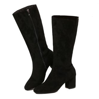 Generic Womens Chunky Heel Pointed Toe Knee-High Boots, Block Heel Suede Side Zipper Dress Boot, Casual Shoes for Fall and Winter (Black,3.5)