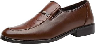 Generic Mens Business Dress Shoes Vintage Without Lacing Slip On Loafers Round Toe Leather Shoe Block Heel Non Slip Causal Wide Shoewear for Casual Business E