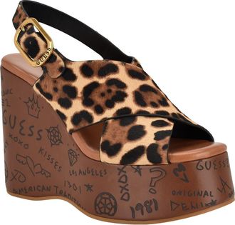 Guess Yarisel Platform Wedge Sandal in Medium Brown at Nordstrom, Size 9.5