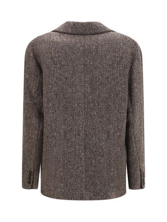 Brunello Cucinelli Womens Single-Breasted Virgin Wool Blend Jacket Marrone-Nero Marrone/nero