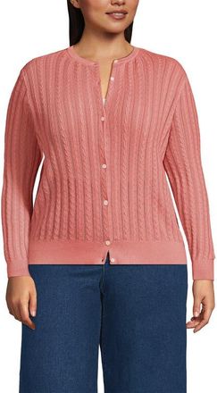 Lands End Cotton Pointelle Modern Cardigan Sweater in Sunset Coral Pink at Nordstrom, Size 3X