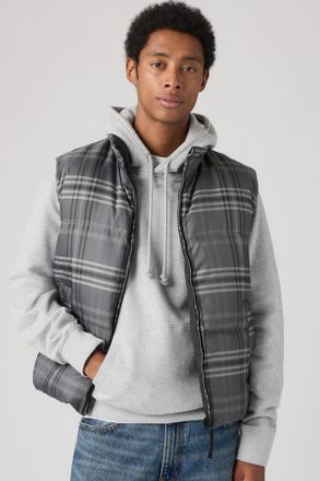 Levi's Rockwell Reversible Vest - Hombre - 2XL - Gris / Dutton Plaid Grey Pinstripe Rip Stop