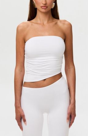 Naked Wardrobe Strapless Asymmetric Hem Tube Top in White at Nordstrom, Size X-Large