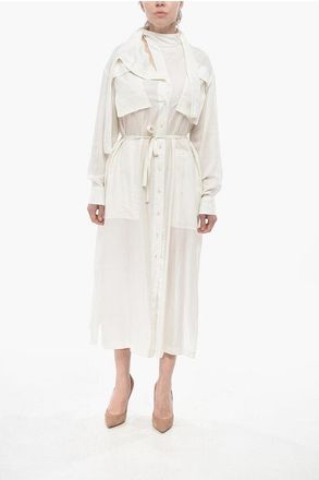 Christophe Lemaire Tie Neck Shirt Dress With Drawstring Waist size 38
