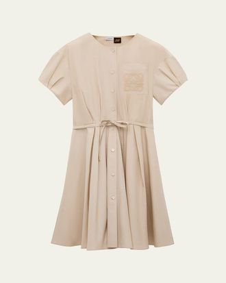 Loewe x Paulas Ibiza Anagram Puff-Sleeve Pleated Mini Shirtdress