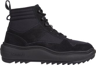 Tommy Jeans Black Suede Lace-Up Padded Collar Boots
