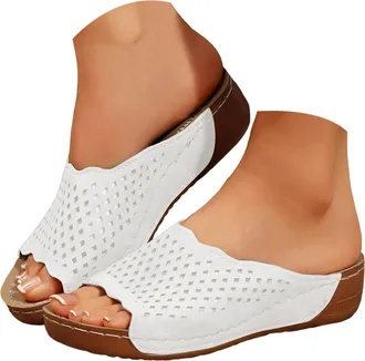 Generic Summer Wedges Shoes Women Slippers Bohemian Sandals Fashion Soft Breathable Insole And Non Slip Rubber Outsole Womens Sandals (White, 7.5)