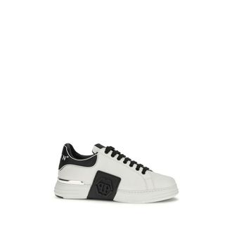 Philipp Plein White Calf Leather Bos Taurus Low Top Mens Sneakers