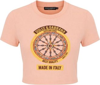 Dolce & Gabbana T-shirt met katoenen patch - Dames - Tops - Roze - Maat: M Katoen