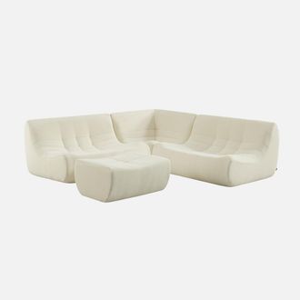 Sweeek Sof&aacute; Esquinero Modular Con Reposapi&eacute;s De Borreguito Texturizada, 5 Plazas
