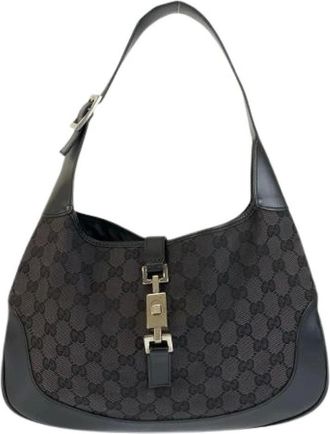 Gucci Pre-owned Shoulder Bags, female, Black, Size: ONE SIZE Pre-owned Jackie GG Canvas Leather Shoulder Bag
