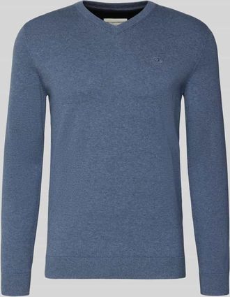 Tom Tailor Regular Fit Strickpullover aus reiner Baumwolle mit V-Ausschnitt in Rauchblau, Gr&ouml;&szlig;e XXXL