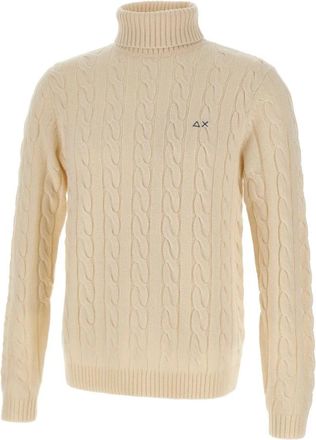 Sun 68 Kabel Gebreide Coltrui - Heren - Coltruien - Beige - XL - Wol - Truien & Vesten