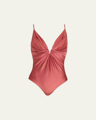 Zimmermann Solstice Tuck Plunge One-Piece Swimsuit
