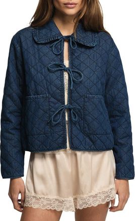 Lucky Brand Quilted Peter Pan Collar Denim Jacket in Navy at Nordstrom, Size X-Large