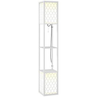HOMCOM 2-Light Modern Floor Lamp With Shelves For Living Room - Bedroom - Light Grey | TJ Hughes White