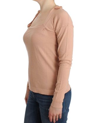 Ermanno Scervino Womens Orange Wool Blend Striped Long Sleeve Top Nylon