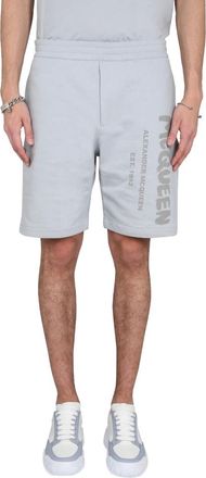 Alexander McQueen Korte Broeken, Heren, Blauw, L, Katoen, Graffiti Prt Shorts