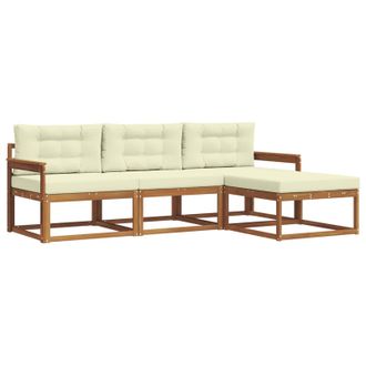 vidaXL Conjunto De Sof&aacute;s De Exterior Con Coj&iacute;n 4 Pcs Natural Y Crema Vidaxl