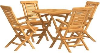 vidaXL 5 Piece Garden Dining Set Solid Wood Teak vidaXL
