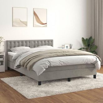 vidaXL Vidaxl - Cama Box Spring Con Colch&oacute;n Terciopelo Gris Claro 140x190 Cm