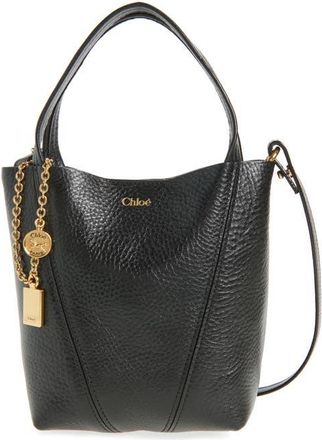 Chlo&eacute; Small Spin Leather Crossbody Tote in Black at Nordstrom