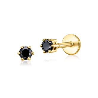 RS Pure by Ross-Simons Black Diamond Flat-Back Stud Earrings in 14kt Yellow Gold