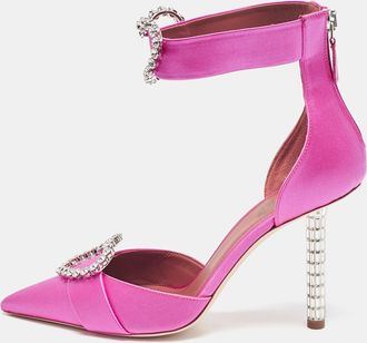 Malone Souliers Pink Satin Camille Ankle Strap Pumps