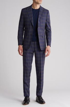 English Laundry Plaid Trim Fit Peak Lapel Two-Piece Suit in Navy at Nordstrom Rack, Size 36Regular